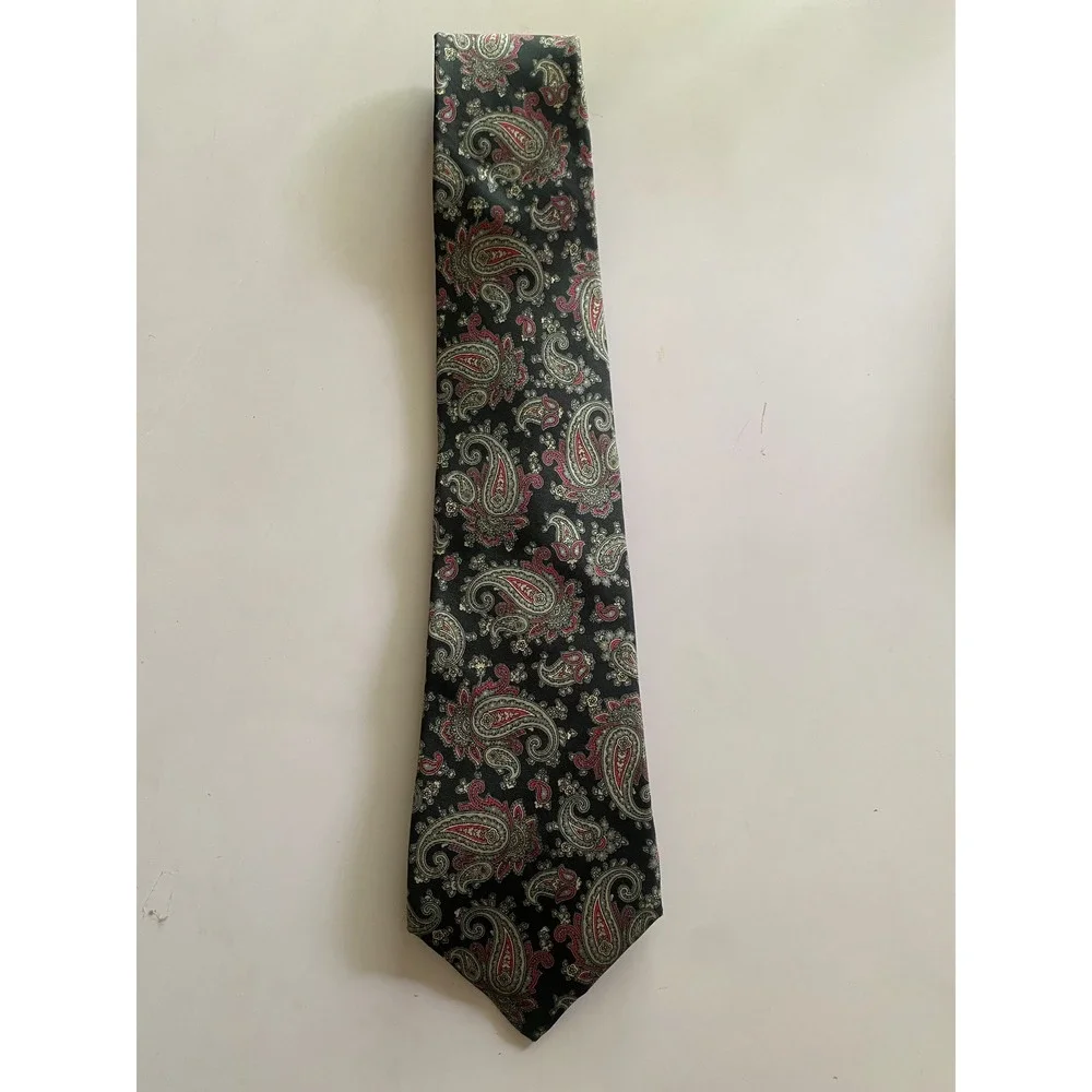 Pierre Cardin Men Paisley Necktie Black Red Gold Silk Blend Classic Designer Tie